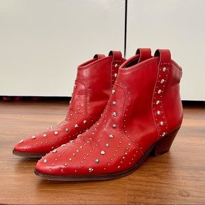Red Leather Booties with Silver Studs | Sam Edelman